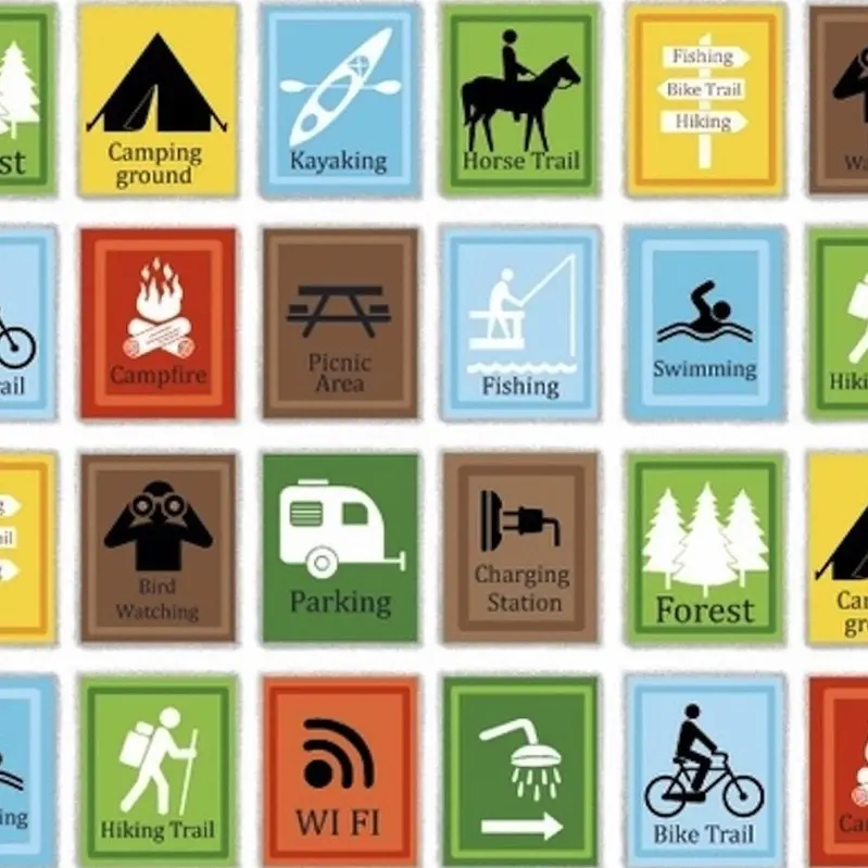 White Camping Signs Fabric - Digital Image.webp