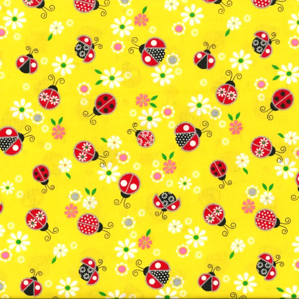 Yellow Lady Bug Fabric - Actual Image.webp