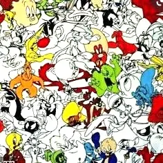 White Looney Tune Fabric - Actual Image.webp