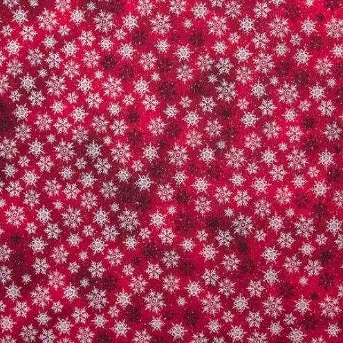 Red Snowflake Glitter Fabric - Actual Image.webp