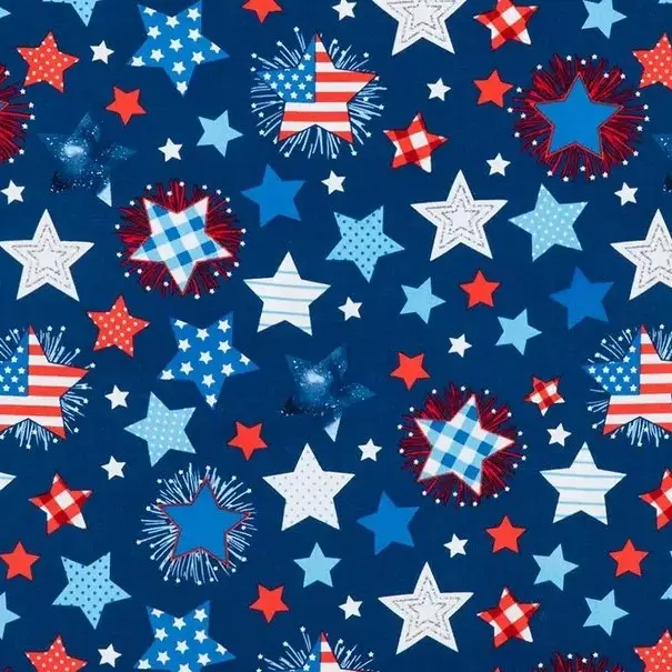 Blue Patriotic Fireworks Star Fabric - Actual Image.webp