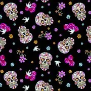 Black Sugar Skull Glitter Fabric - Actual Image.webp