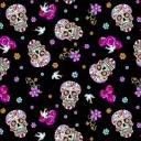 Black Sugar Skull Glitter Fabric - Actual Image.webp