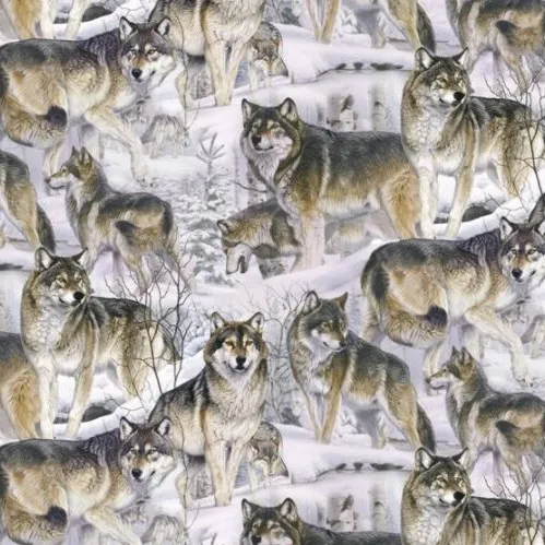 Blue Wolf In Snow Fabric - Actual Image.webp