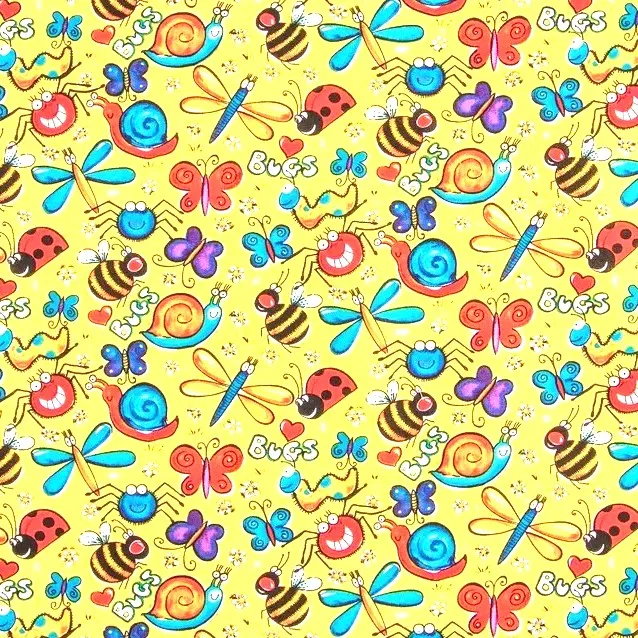 Yellow Happy Bugs Fabric - Actual Image.webp