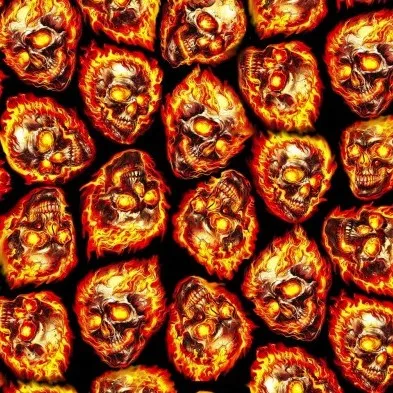 Black Fire Skulls Fabric - Actual Image.webp