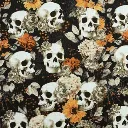 Black Skull Fall Floral Fabric - Actual Image.webp