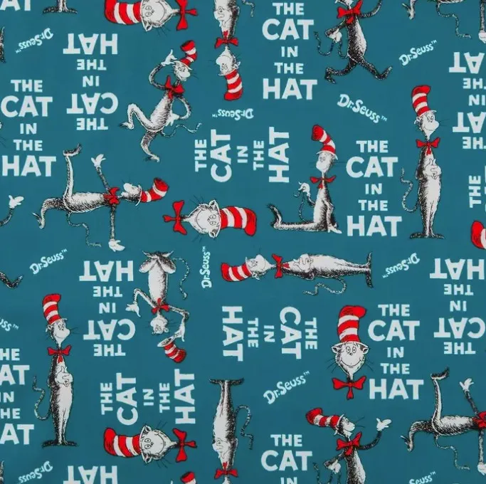 Blue Cat in the Hat Fabric - Actual Image.webp