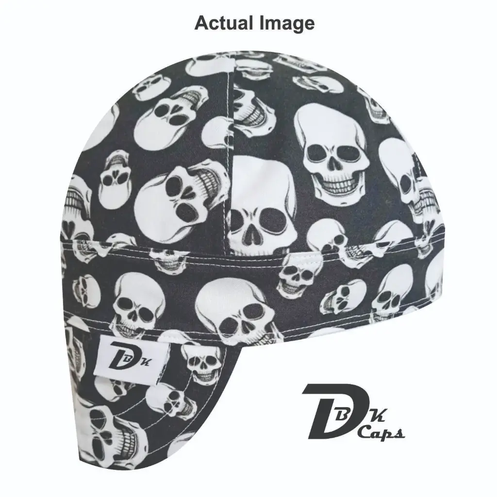 Black Smiley Skull Welding Cap (6 3/8", Black Liner, No, 7" Standard Length)