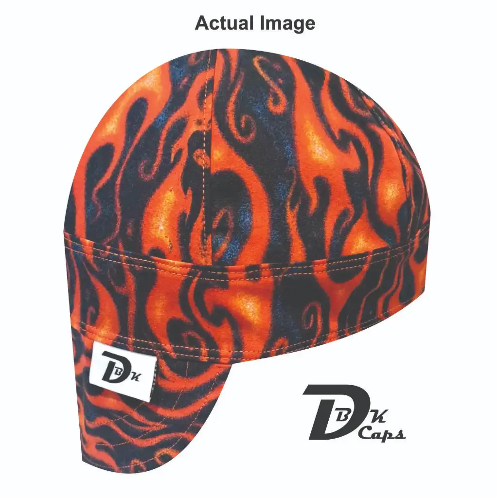Black Skull Orange Flame Welding Cap (6 3/8", Black Liner, No, 7" Standard Length)