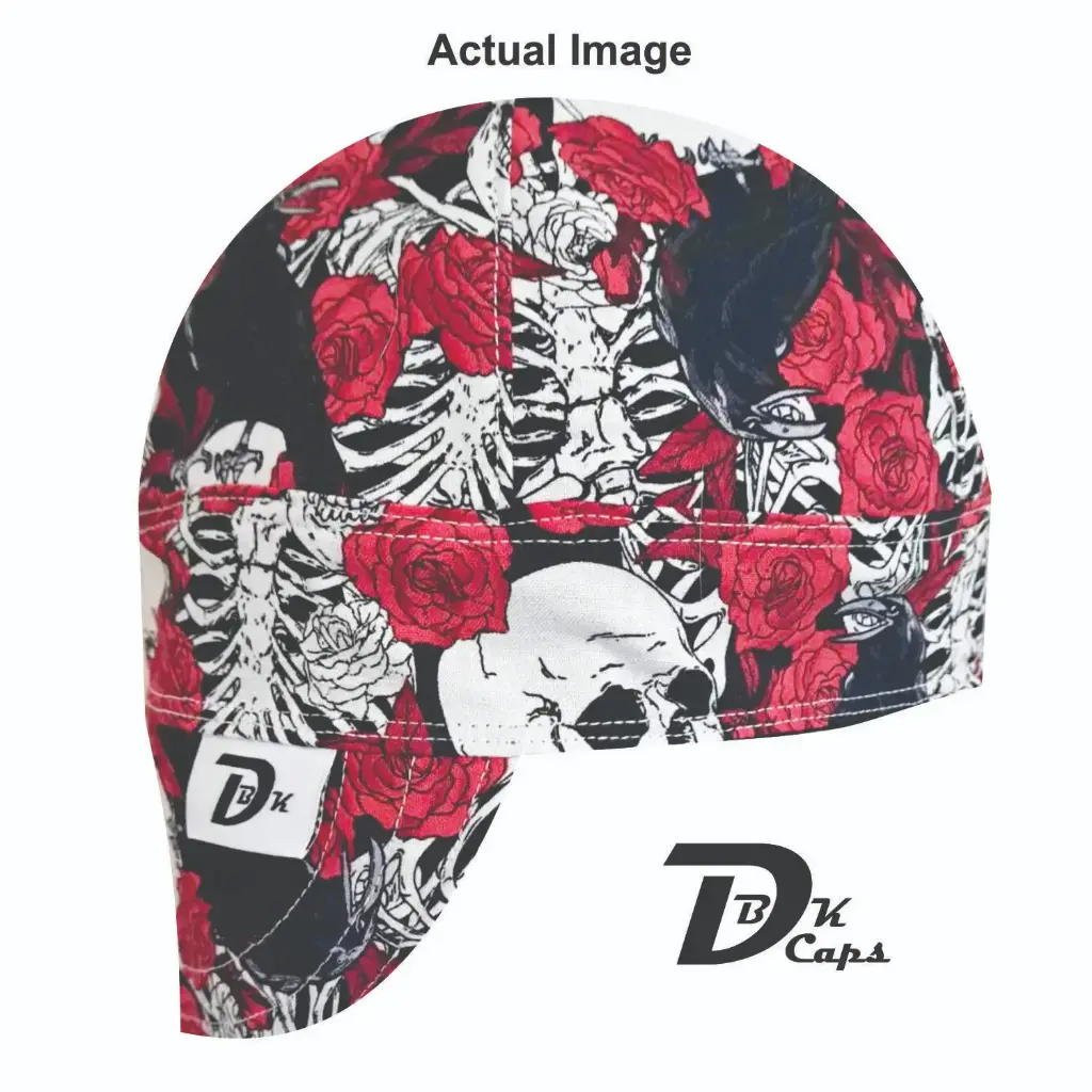 Black Skeleton Rose Welding Cap (6 3/8", Black Liner, No, 7" Standard Length)