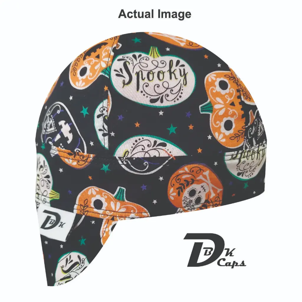 Black Pumpkin Spooky Welding Cap (6 3/8", Black Liner, No, 7" Standard Length)