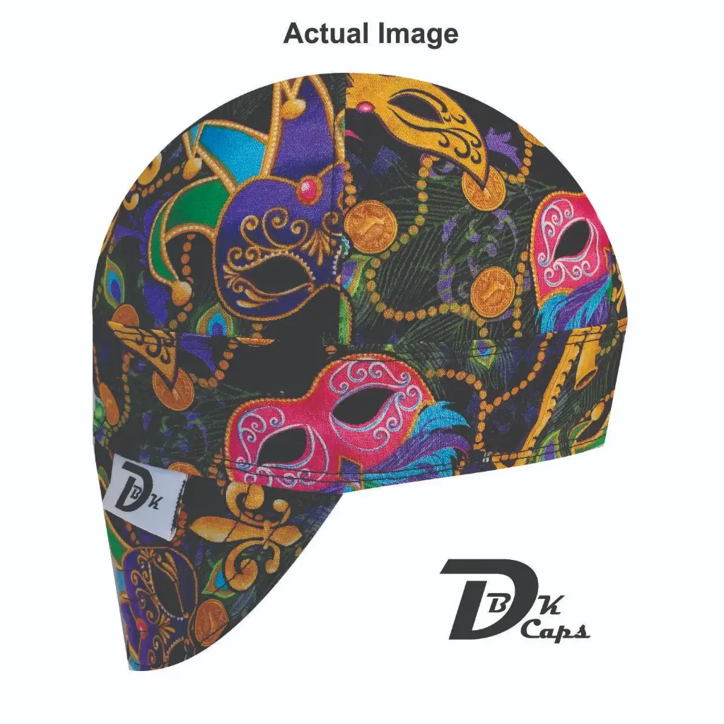 Black Mardi Gras Welding Cap (6 3/8", Black Liner, No, 7" Standard Length)