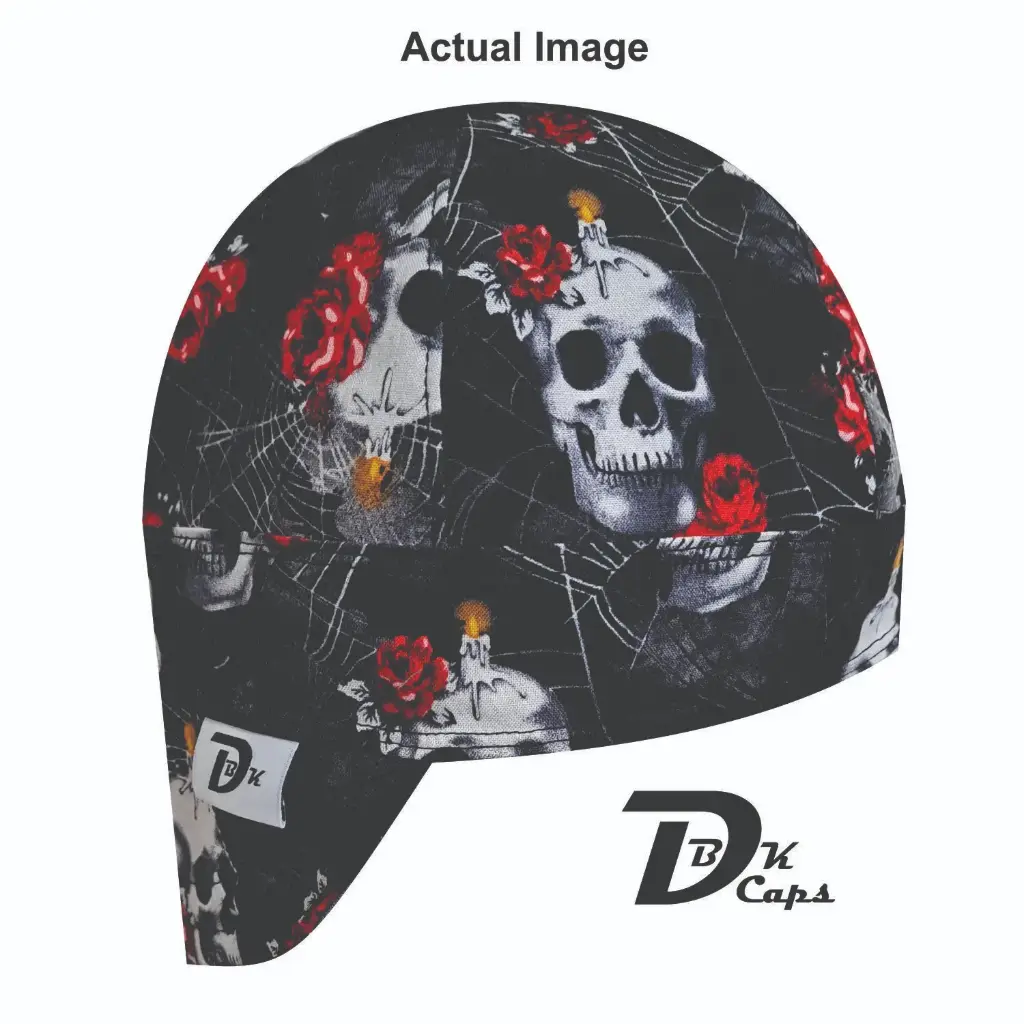 Black Candle Skull Flower Welding Cap (6 3/8", Black Liner, No, 7" Standard Length)