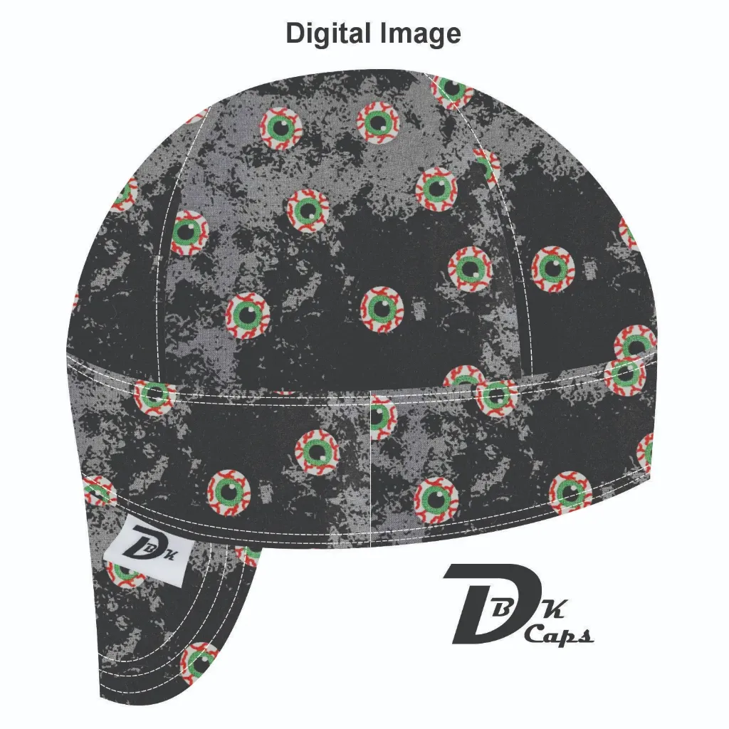 Black Blood Shot Eyes Welding Cap (6 3/8", Black Liner, No, 7" Standard Length)