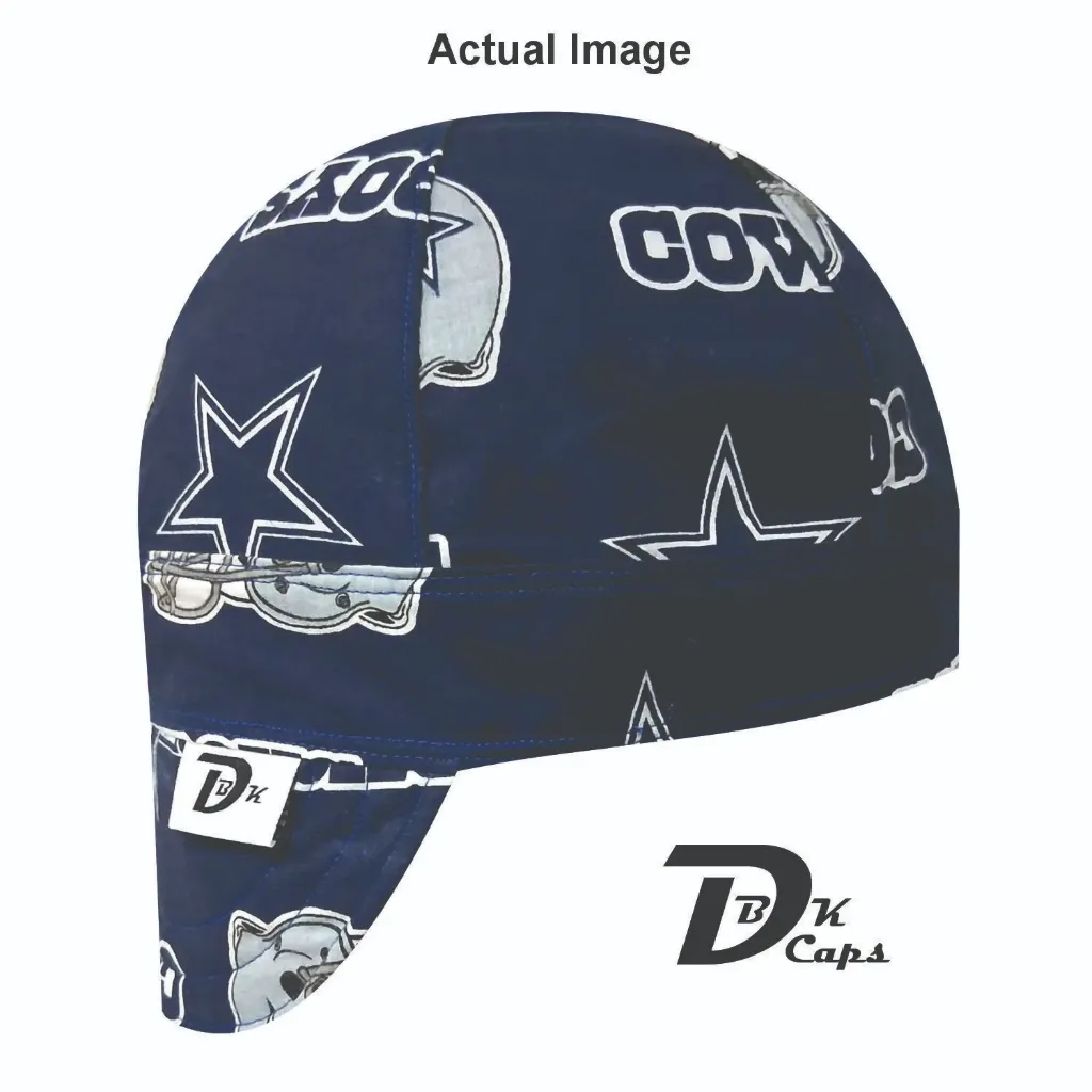 Blue Dallas Cowboy Helmet Welding Cap (6 3/8", Black Liner, No, 7" Standard Length)