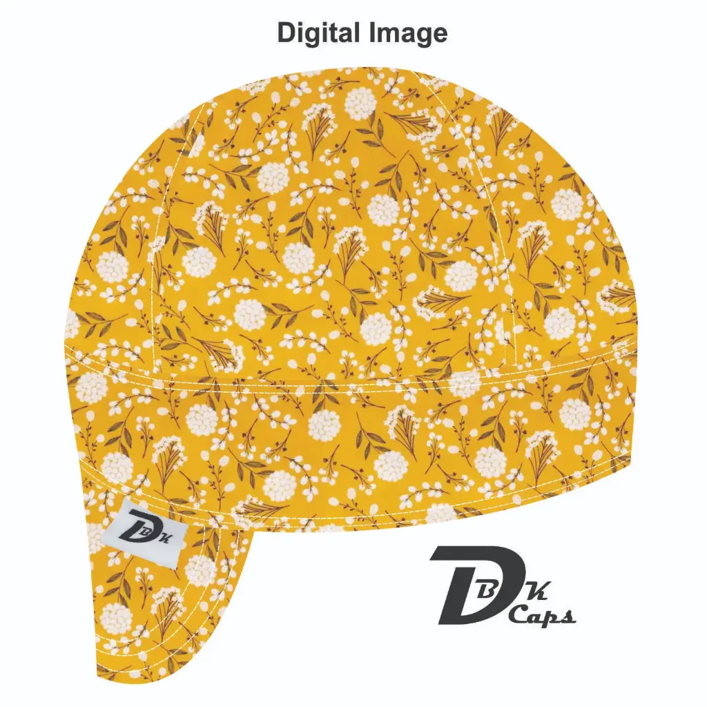 Yellow Woodlands Flower Welding Cap (6 3/8", Black Liner, No, 7" Standard Length)