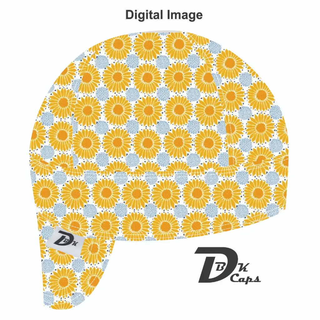 Yellow Sunflower Circle Welding Cap (6 3/8", Black Liner, No, 7" Standard Length)