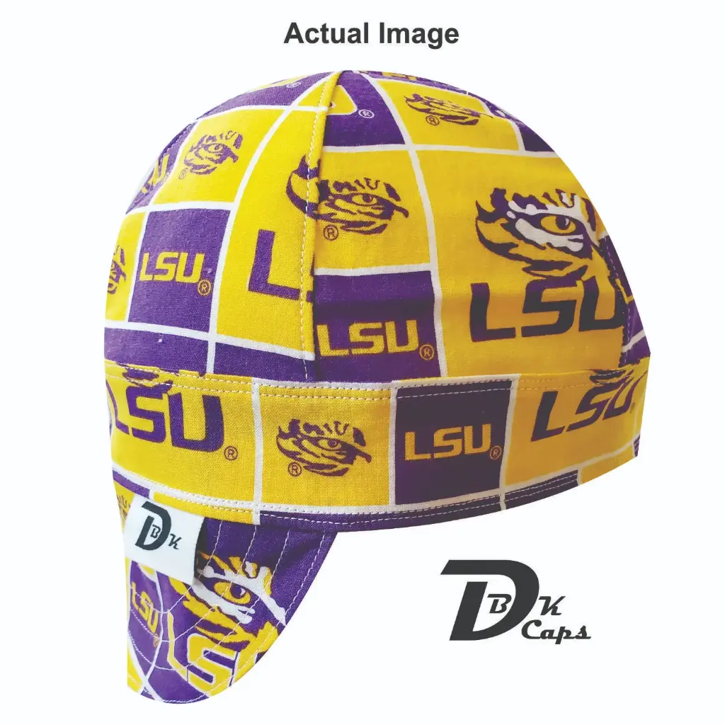 Yellow LSU Square Welding Cap (6 3/8", Black Liner, No, 7" Standard Length)