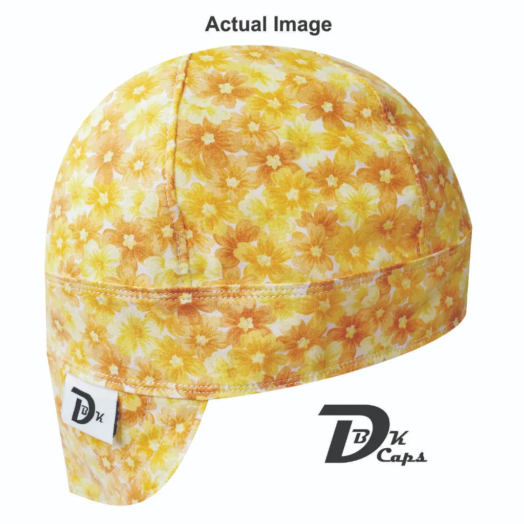 Yellow Flower Packed Welding Cap (6 3/8", Black Liner, No, 7" Standard Length)