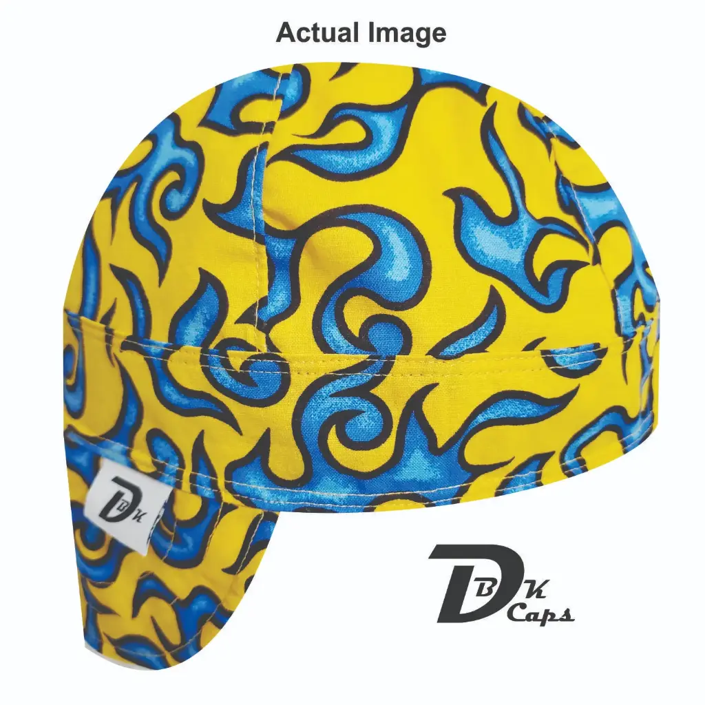 Yellow Blue Flame Welding Cap (6 3/8", Black Liner, No, 7" Standard Length)