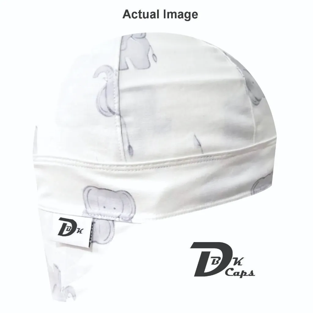 White Watercolor Elephant Welding Cap (6 3/8", Black Liner, No, 7" Standard Length)