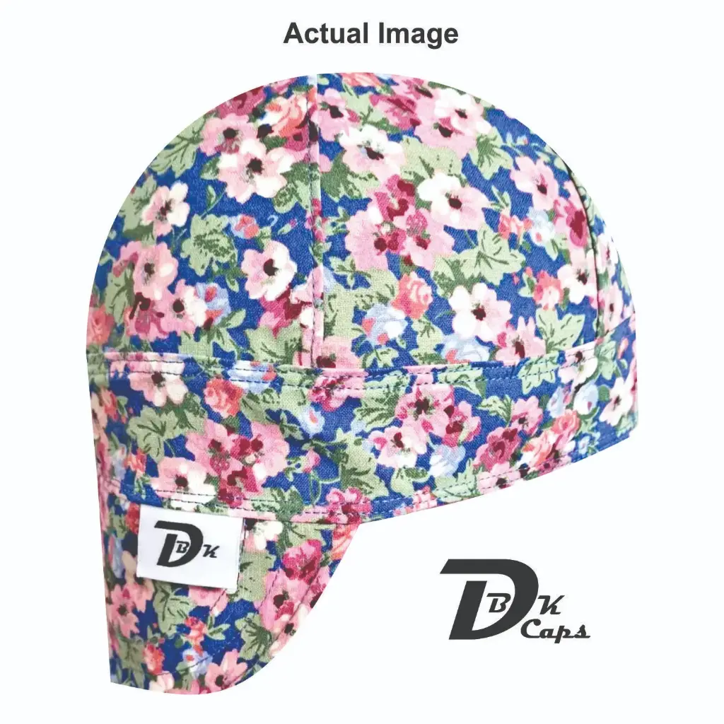 Blue Small Floral Welding Cap (6 3/8", Black Liner, No, 7" Standard Length)