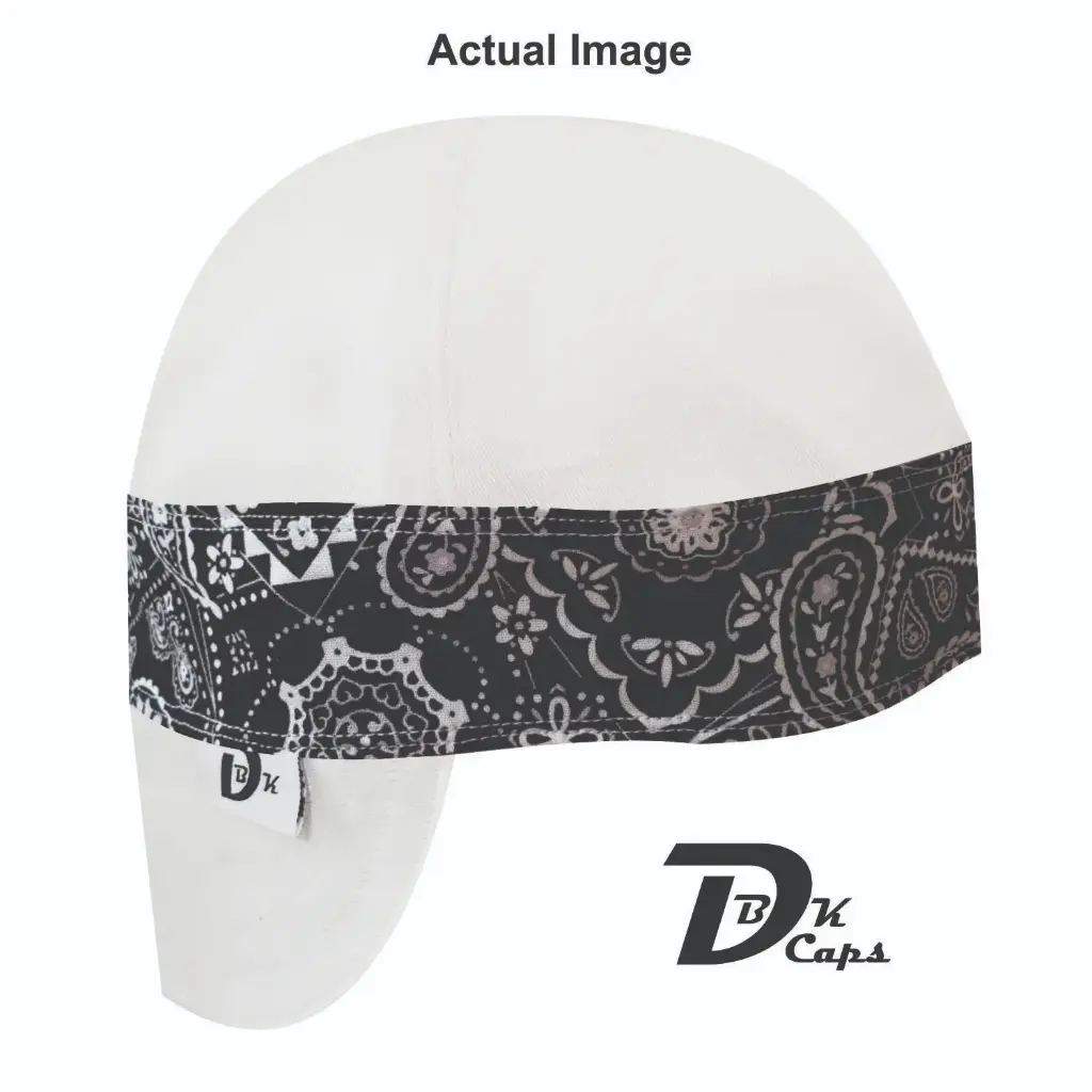 White Solid Black Bandana Band Welding Cap (6 3/8", Black Liner, No, 7" Standard Length)