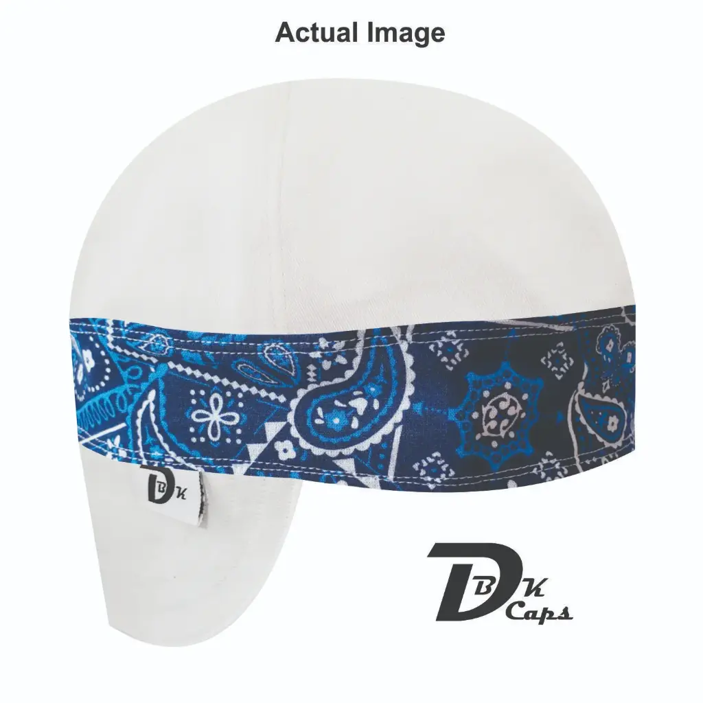 White Solid Blue Bandana (Dark) Band Welding Cap (6 3/8", Black Liner, No, 7" Standard Length)