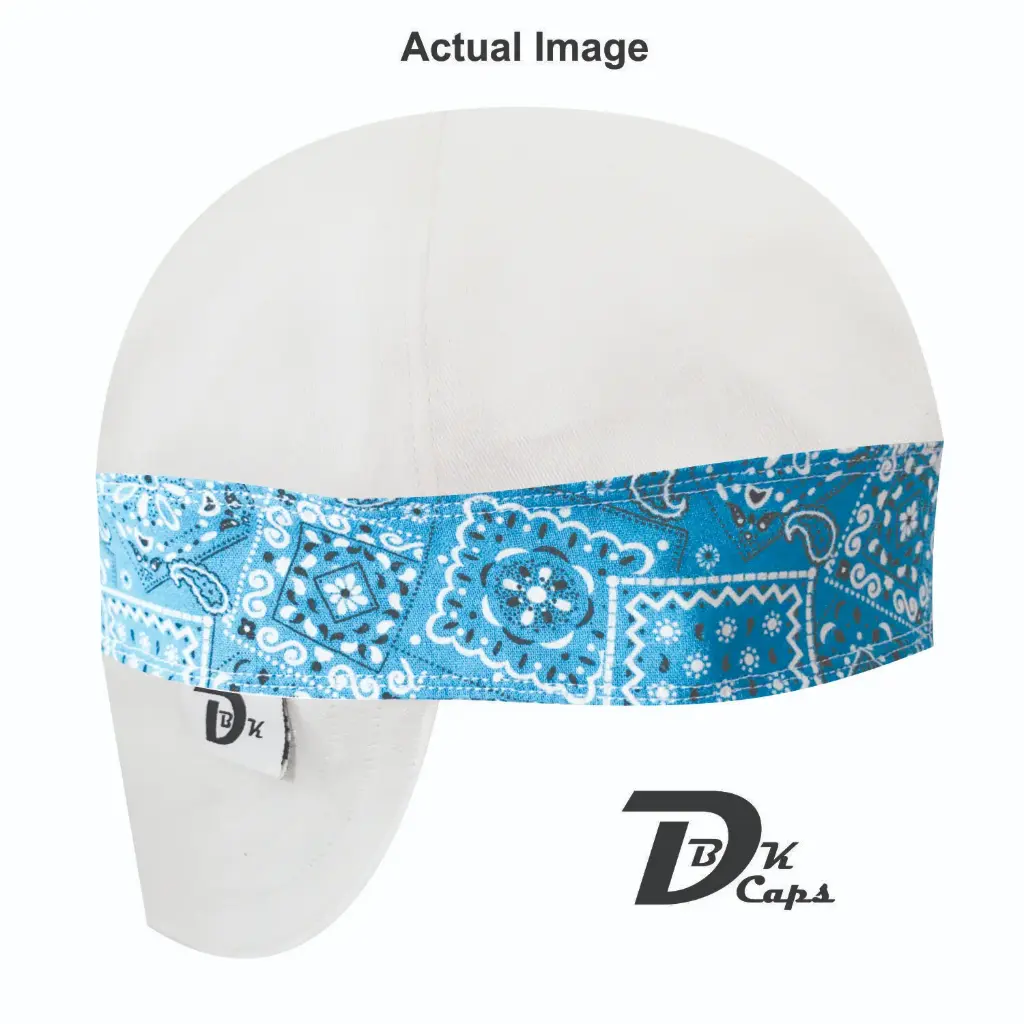 White Solid Blue Bandana (Light) Welding Cap (6 3/8", Black Liner, No, 7" Standard Length)