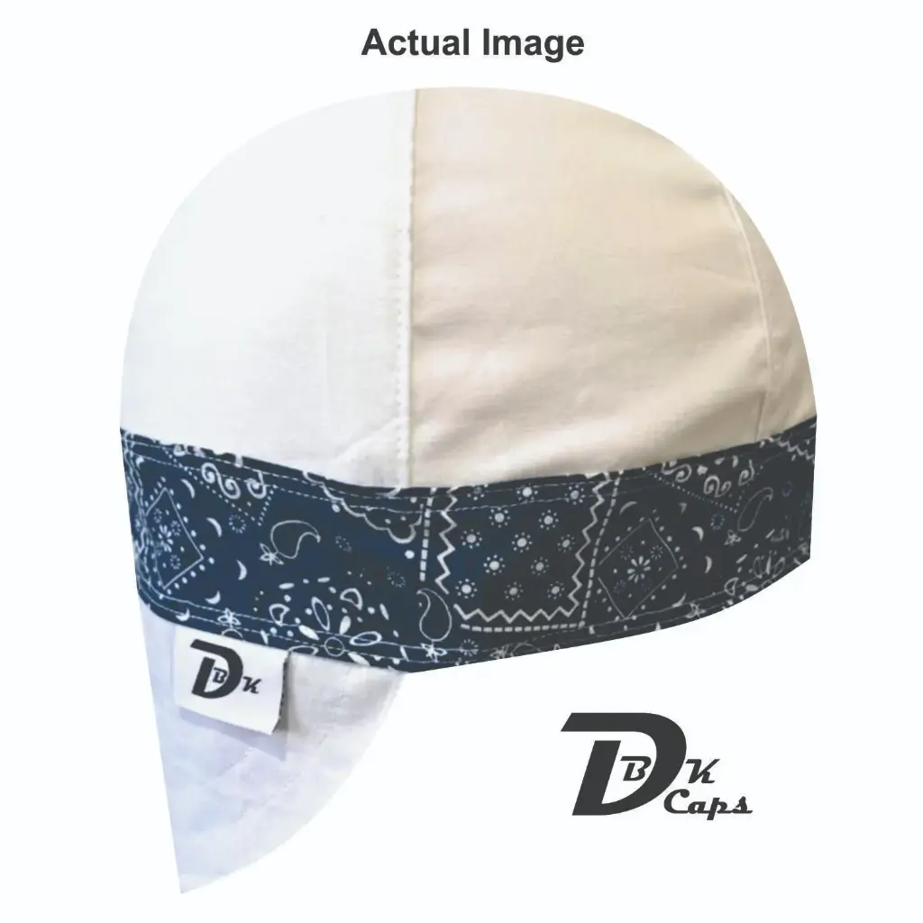 White Solid Blue Bandana (Navy) Welding Cap (6 3/8", Black Liner, No, 7" Standard Length)