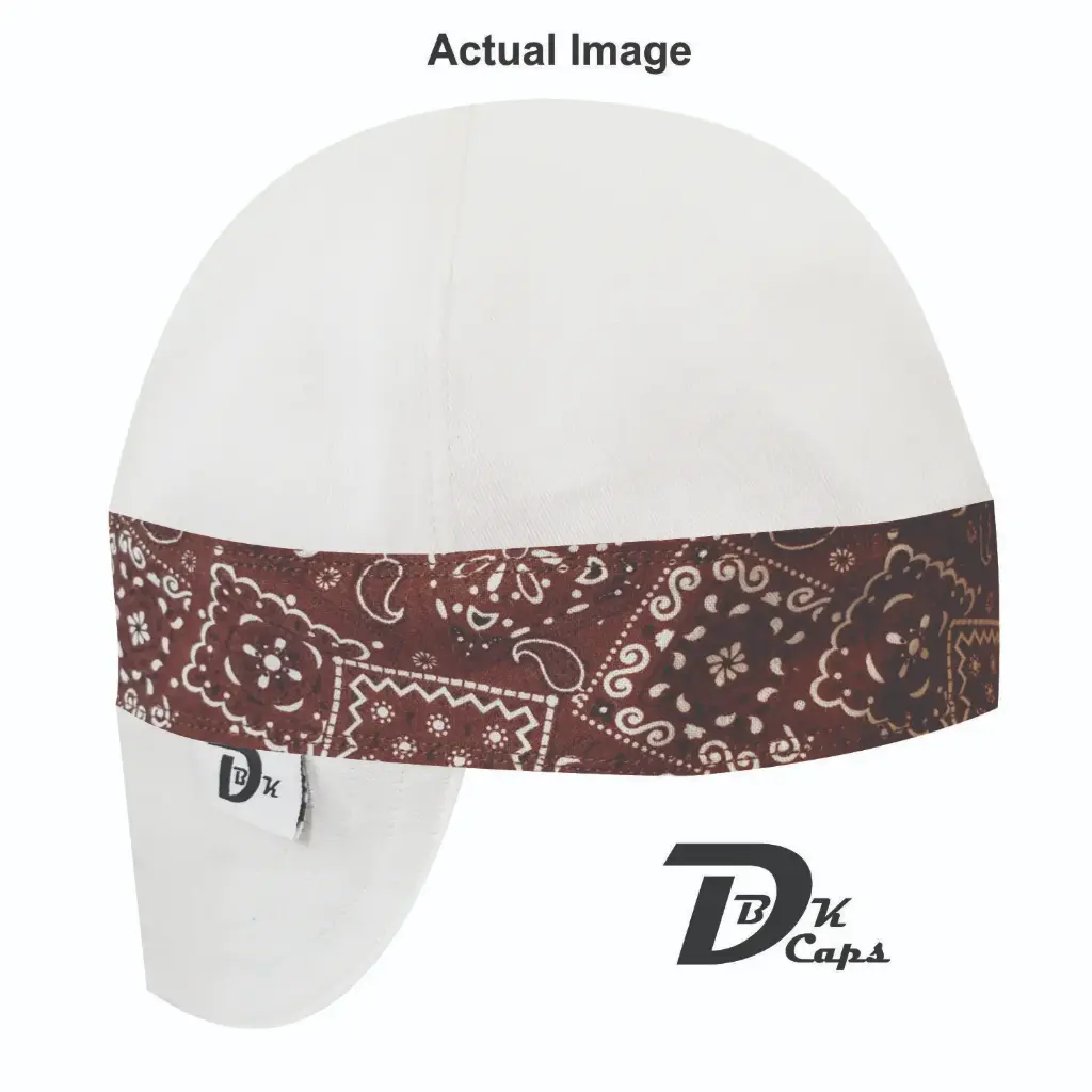 White Solid Brown Bandana (Dark) Band Welding Cap (6 3/8", Black Liner, No, 7" Standard Length)