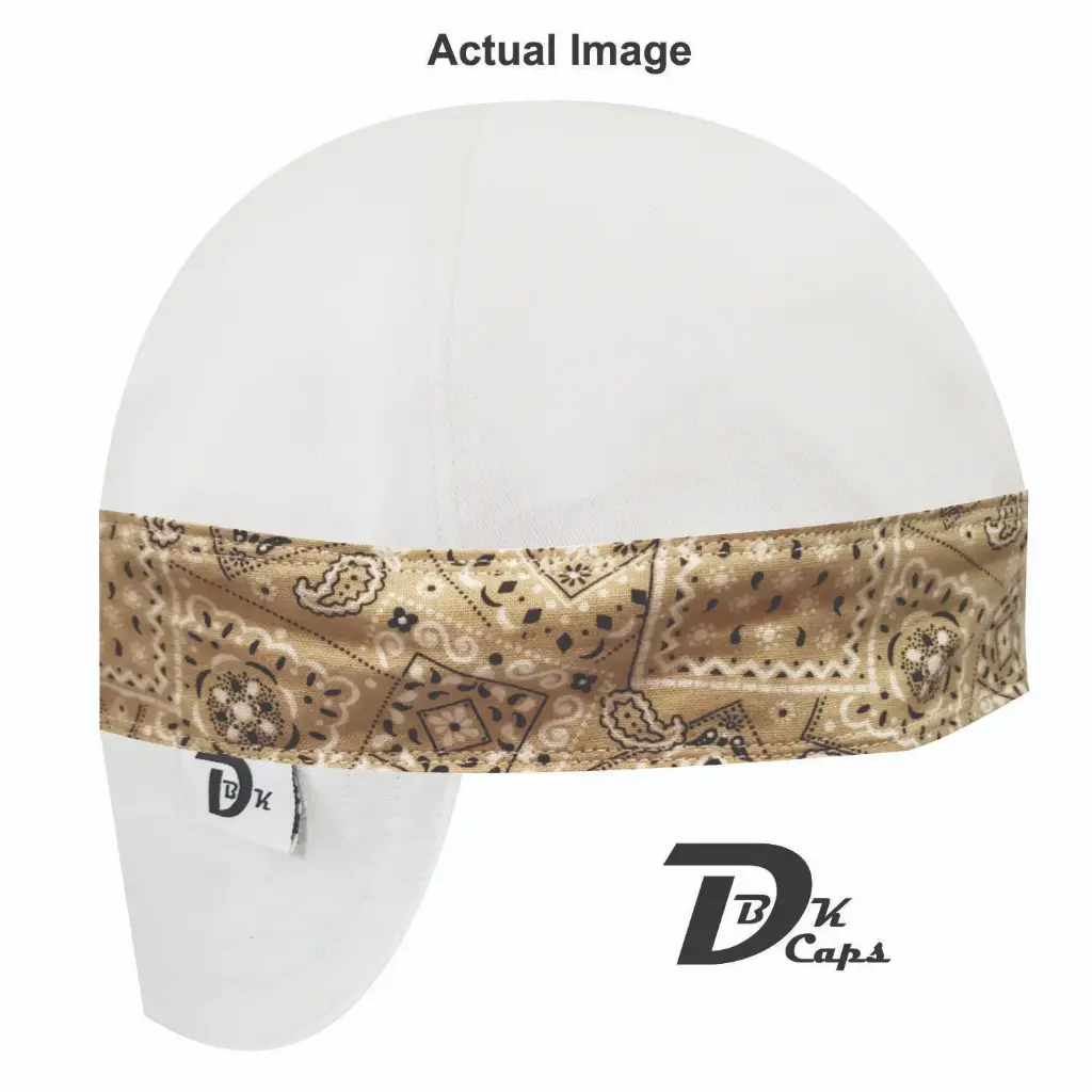 White Solid Brown Bandana (Light) Band Welding Cap (6 3/8", Black Liner, No, 7" Standard Length)