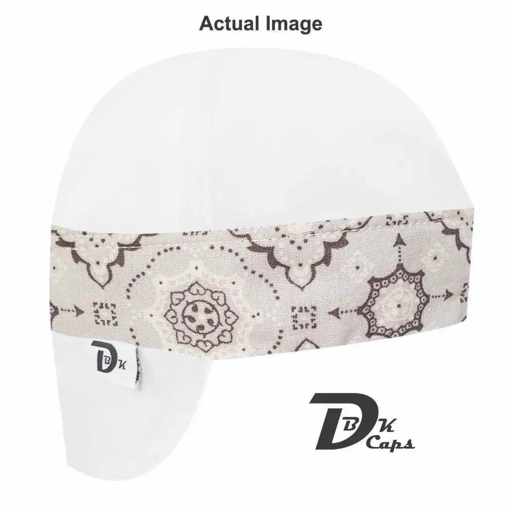 White Solid Gray Bandana (Light) Band Welding Cap (6 3/8", Black Liner, No, 7" Standard Length)