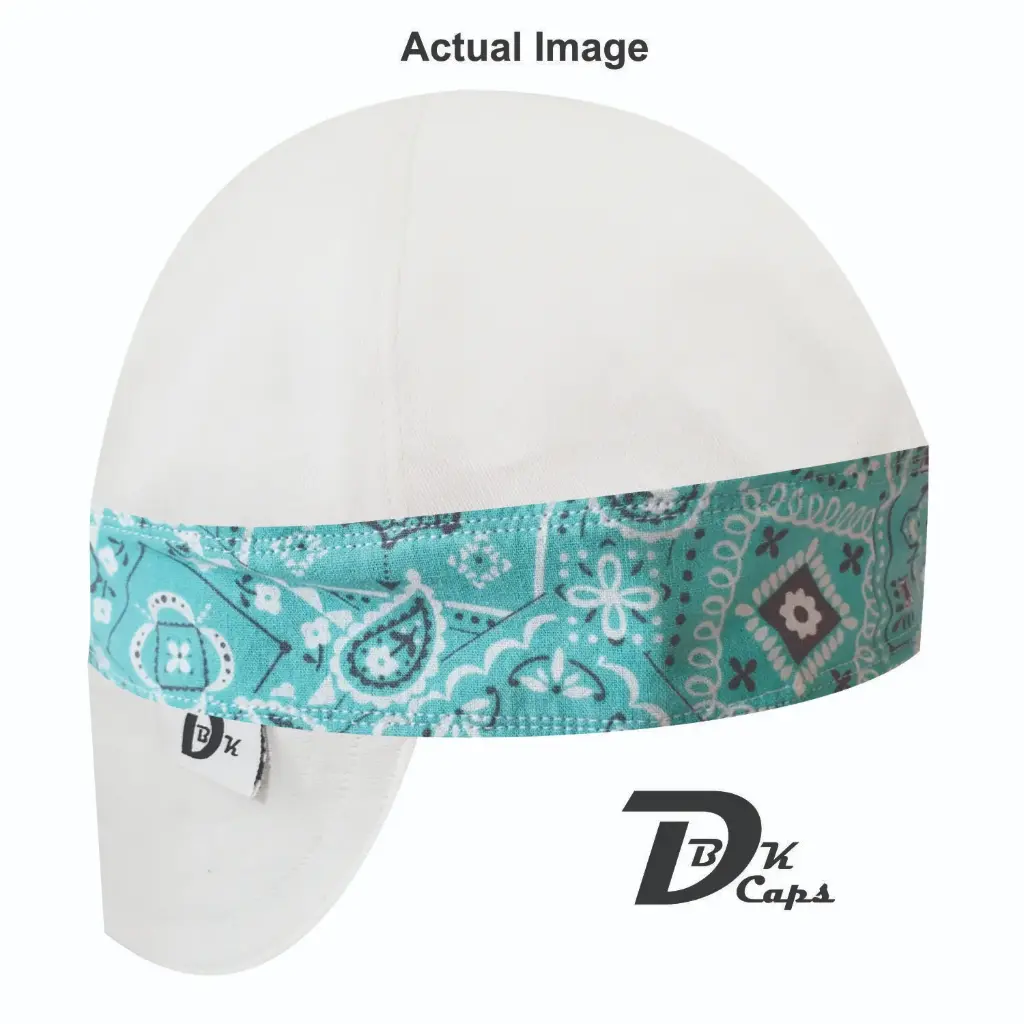 White Solid Green Bandana (Light) Band Welding Cap (6 3/8", Black Liner, No, 7" Standard Length)