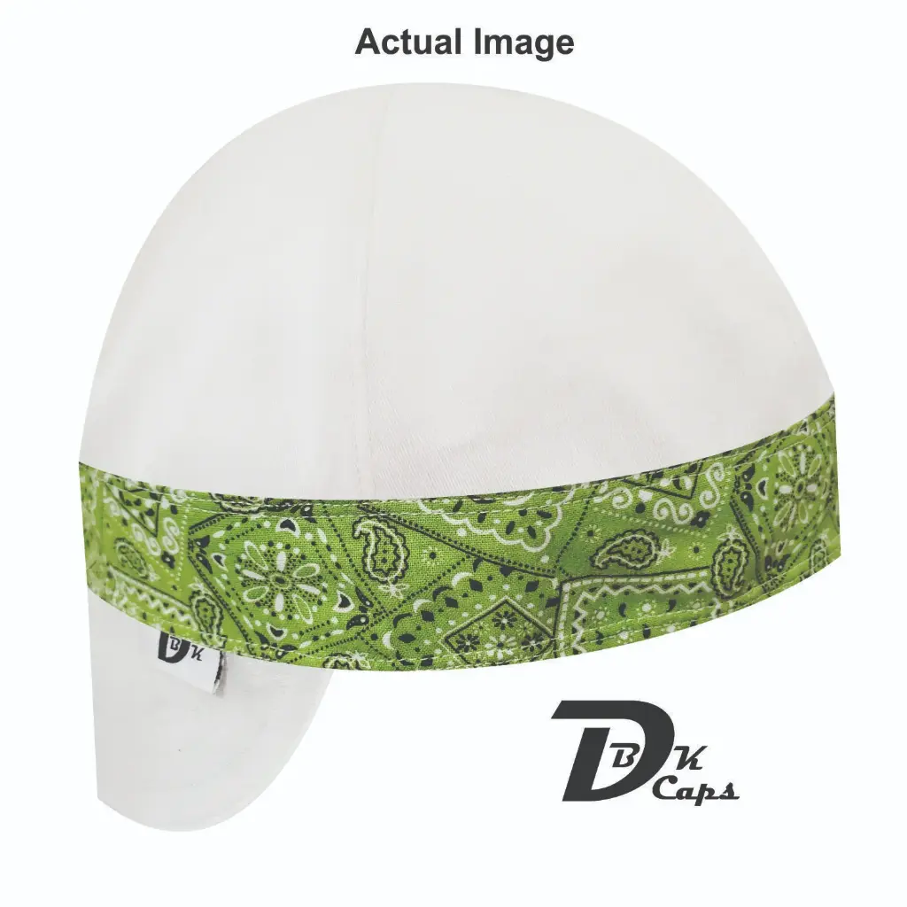 White Solid Green Bandana (Lime) Band Welding Cap (6 3/8", Black Liner, No, 7" Standard Length)