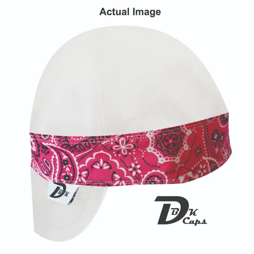 White Solid Pink Bandana (Dark) Band Welding Cap (6 3/8", Black Liner, No, 7" Standard Length)