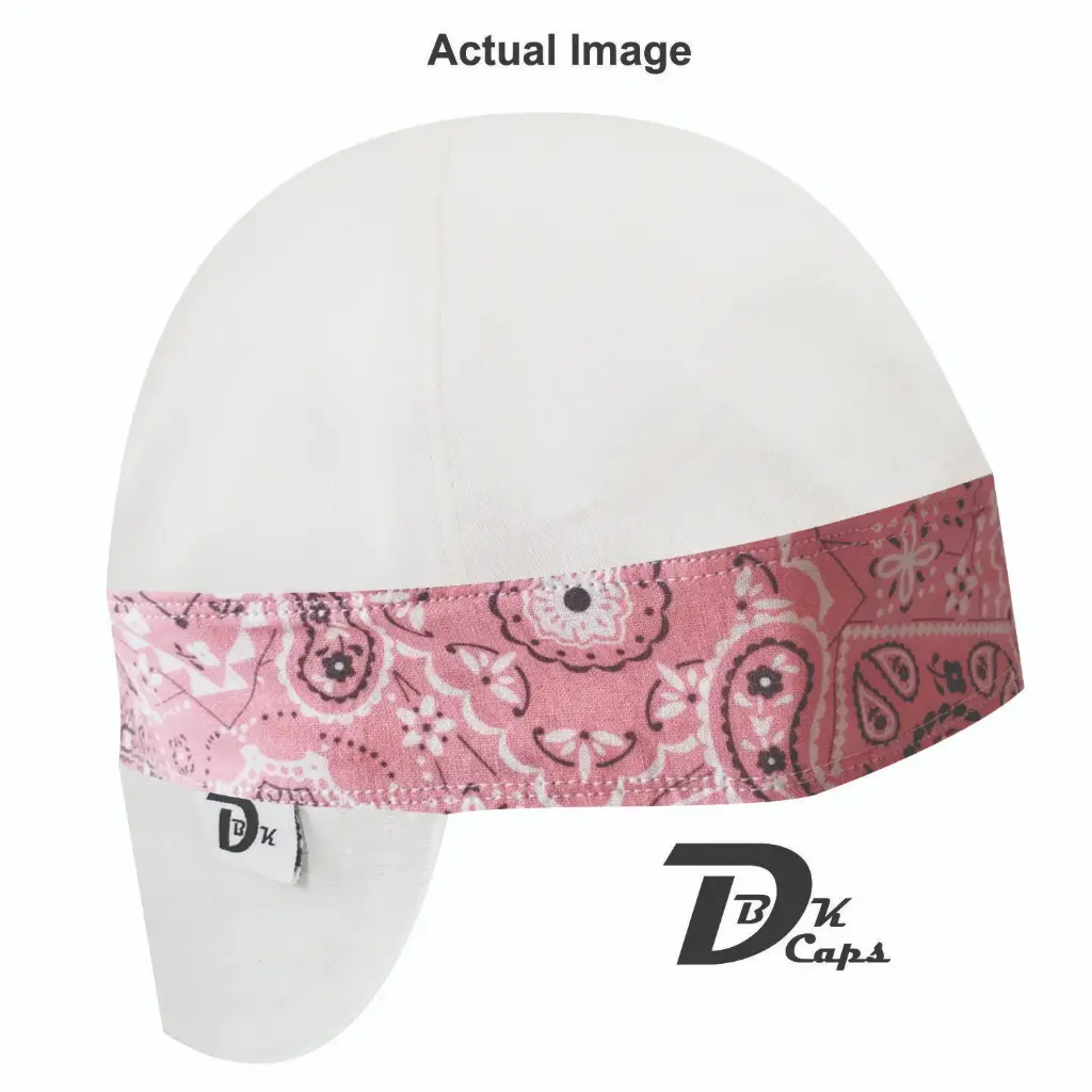 White Solid Pink Bandana (Light) Band Welding Cap (6 3/8", Black Liner, No, 7" Standard Length)