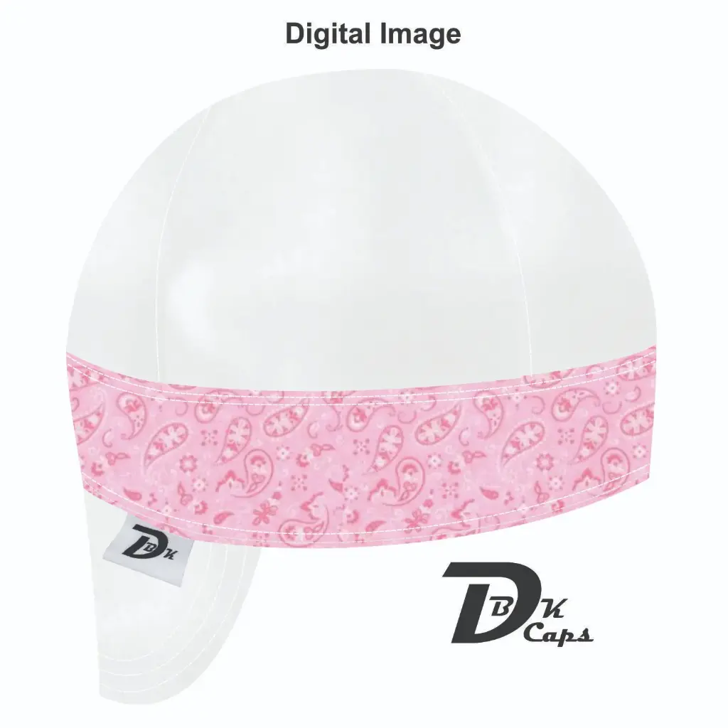 White Solid Pink Paisley Bandana (Light) Welding Cap (6 3/8", Black Liner, No, 7" Standard Length)