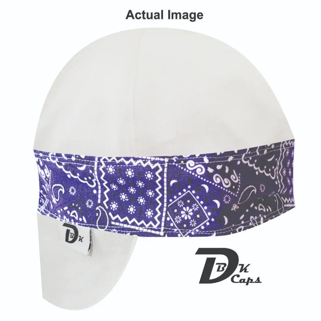 White Solid Purple Bandana (Dark) Welding Cap (6 3/8", Black Liner, No, 7" Standard Length)
