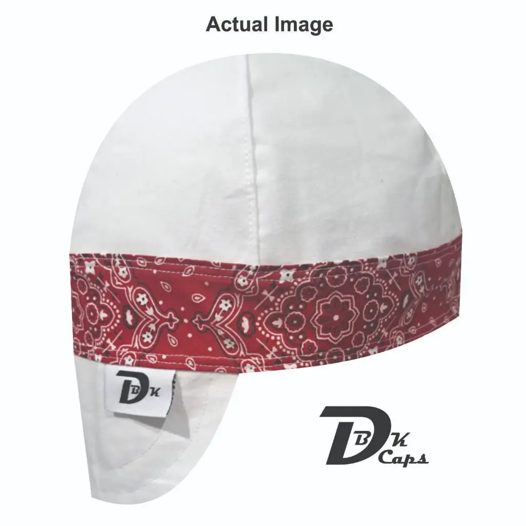 White Solid Red Bandana Square Welding Cap (6 3/8", Black Liner, No, 7" Standard Length)