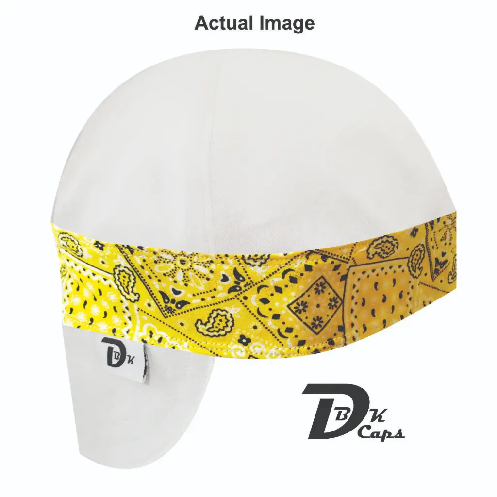 White Solid Yellow Bandana (Dark) Welding Cap (6 3/8", Black Liner, No, 7" Standard Length)