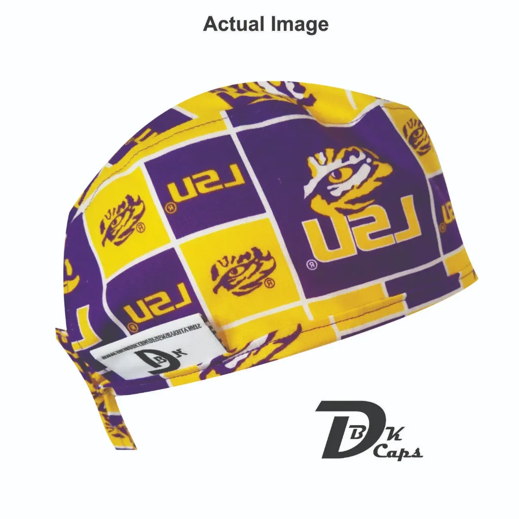 Yellow LSU Square Skull-Cap (Extra Small (21" x 22"), Black Liner)