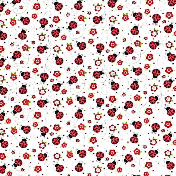 White Large Red Lady Bug Fabric