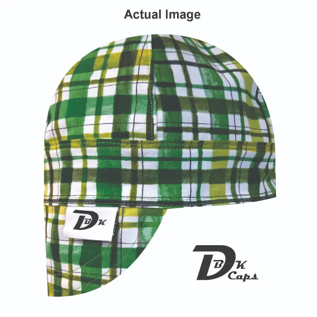 Green St Patrick Plaid Welding Cap (6 3/8", Black Liner, No, 7" Standard Length)