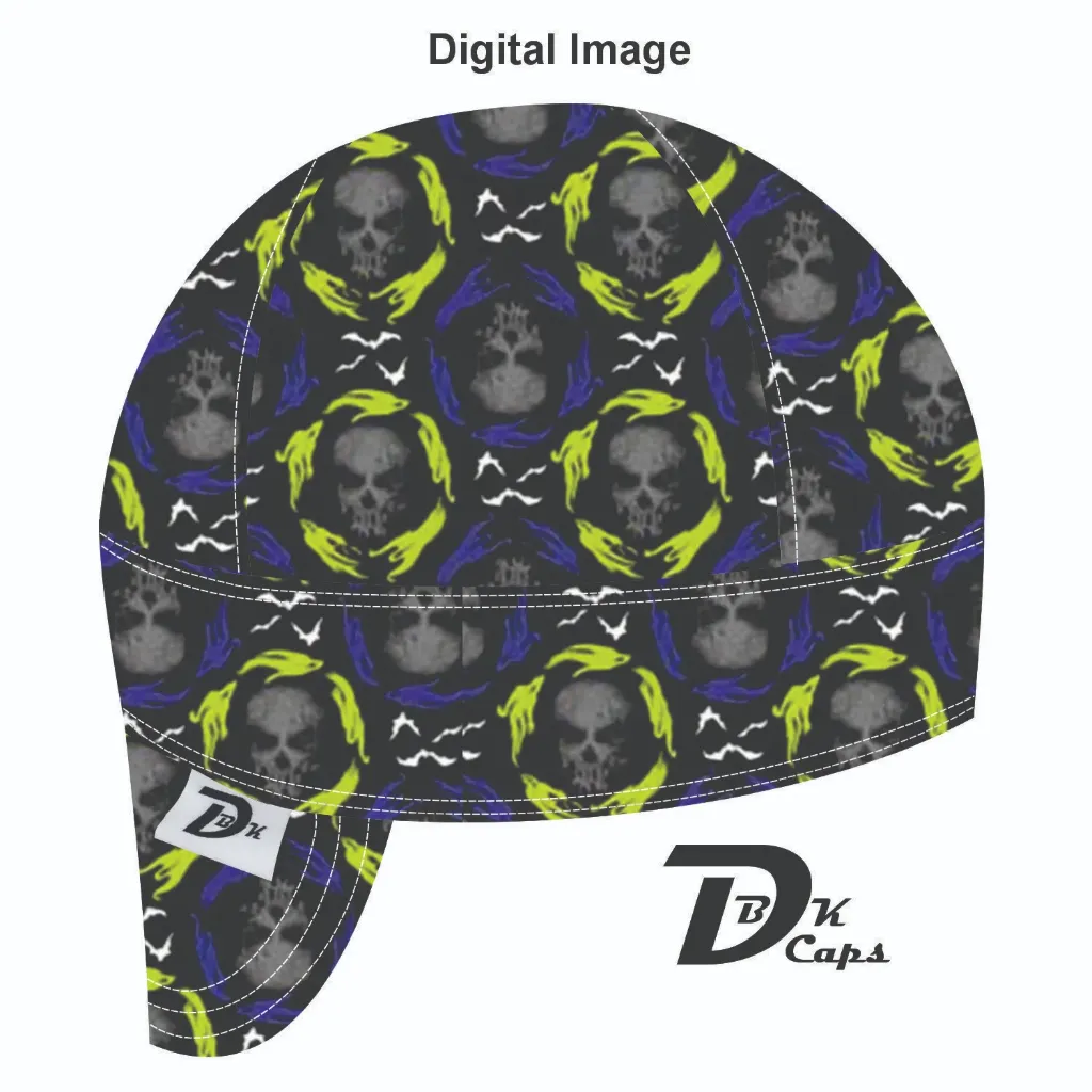 Black Mansion Skull Welding Cap (6 3/8", Black Liner, No, 7" Standard Length)