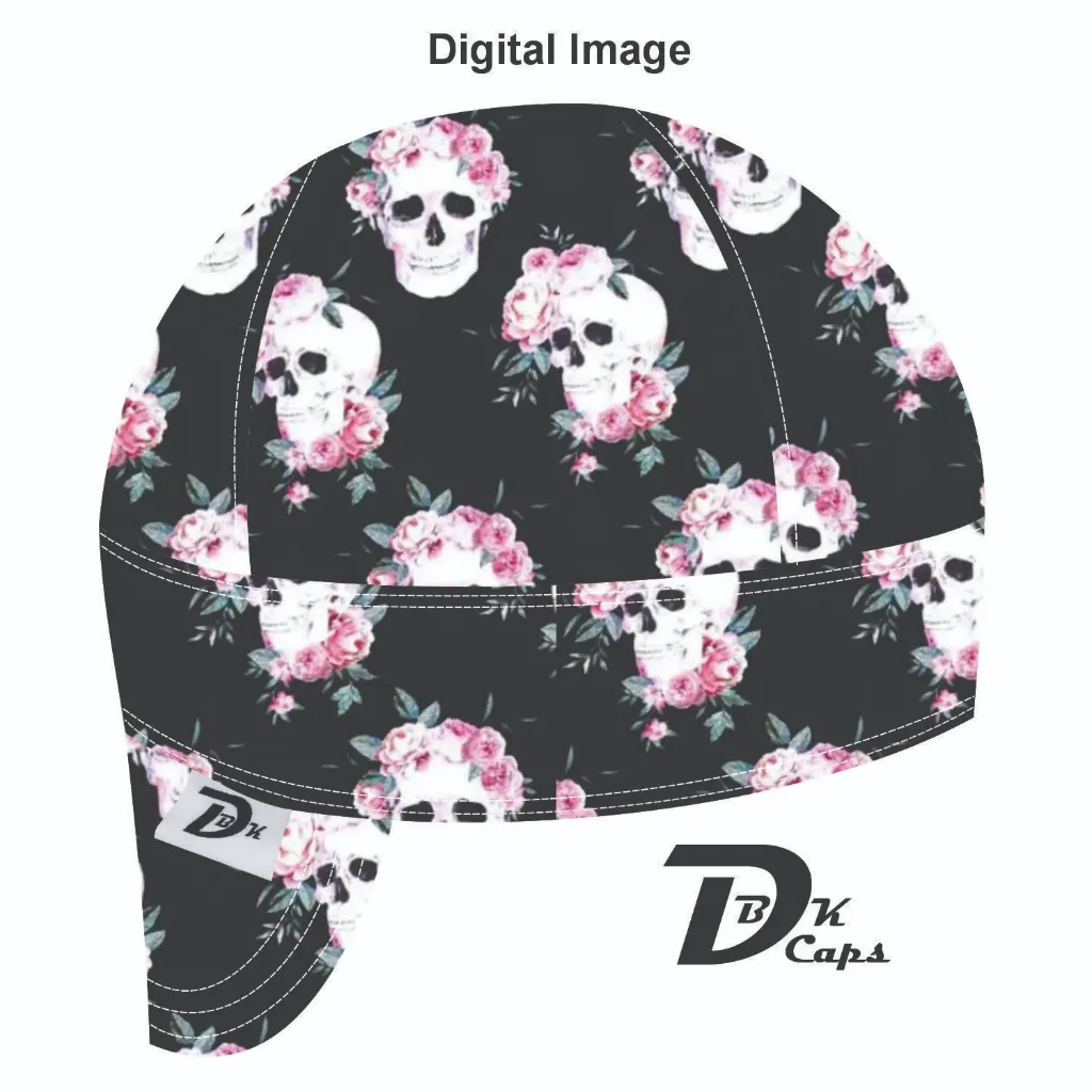 Black Pink Flower Skull Welding Cap