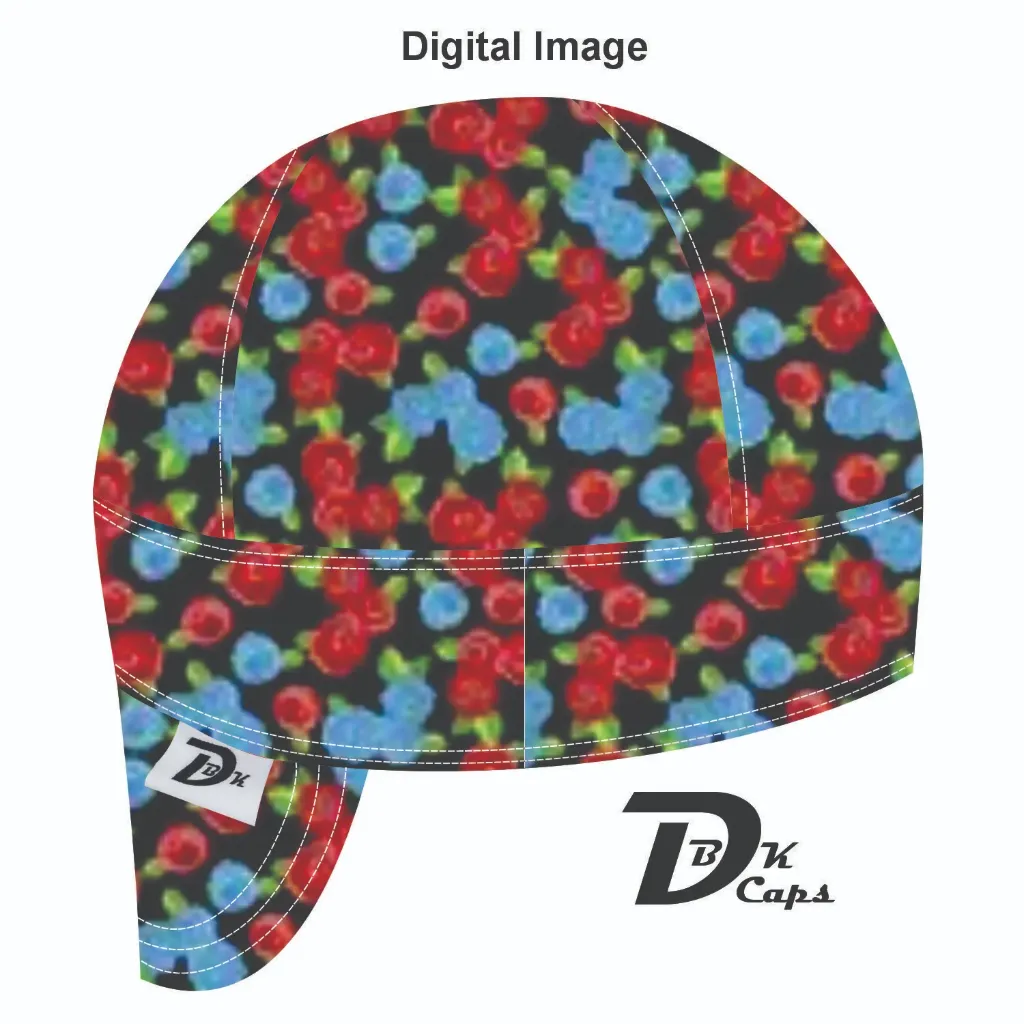 Black Red Blue Flower Welding Cap (6 3/8", Black Liner, No, 7" Standard Length)