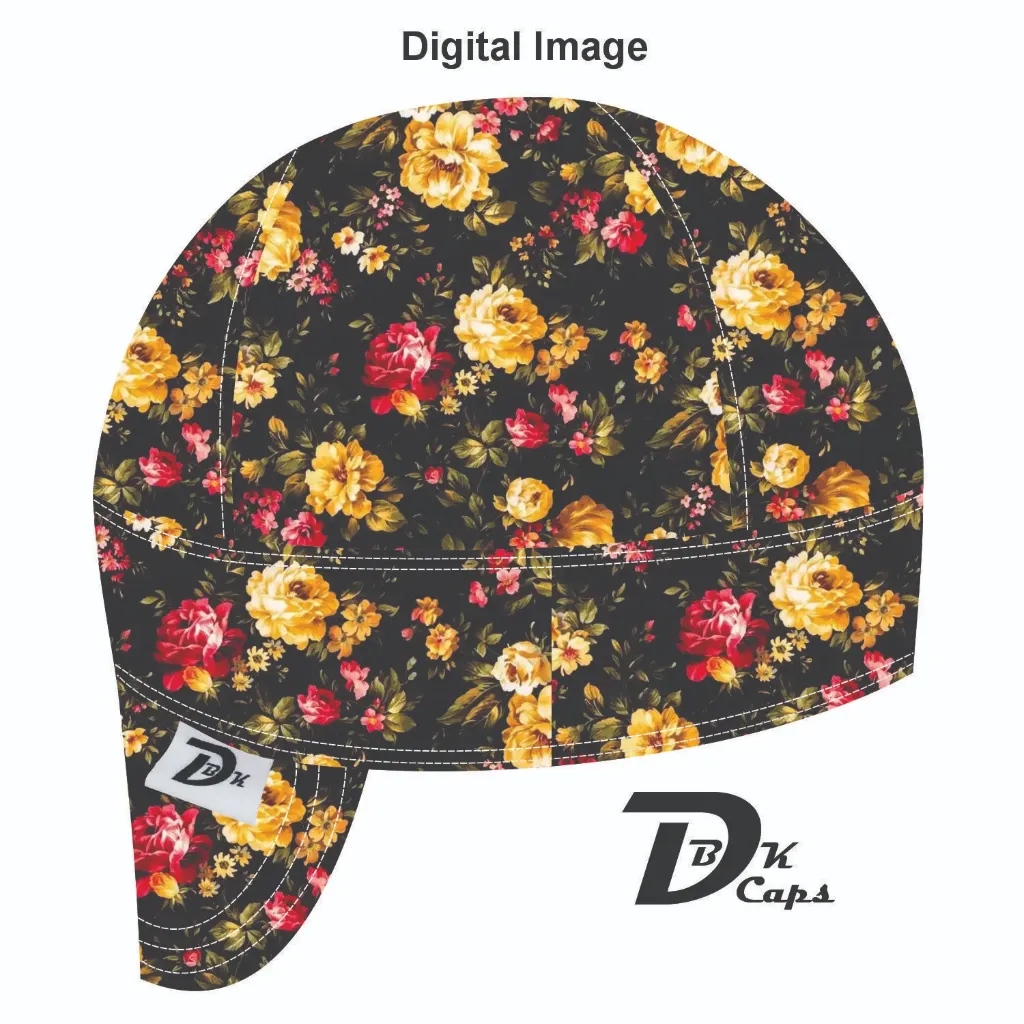 Black Rose Floral Welding Cap (6 3/8", Black Liner, No, 7" Standard Length)