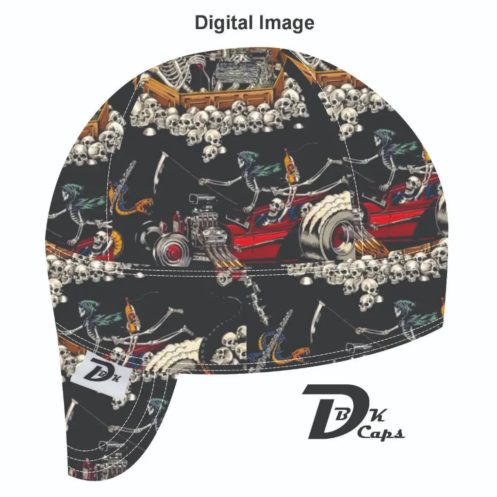 Black Skulls Cars Welding Cap (6 3/8", Black Liner, No, 7" Standard Length)